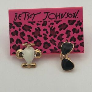 Betsey Johnson Gold & Black Top Gun Airplane Sunglasses Mismatched Earrings!